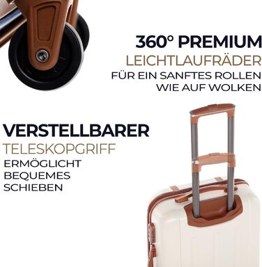 Набір валіз FERGÉ Milano 5-в-1: 3 розміри + сумочка для косметики + сумка для подорожей. Легкі валізи на 4 колесах, бежево-коричневий колір