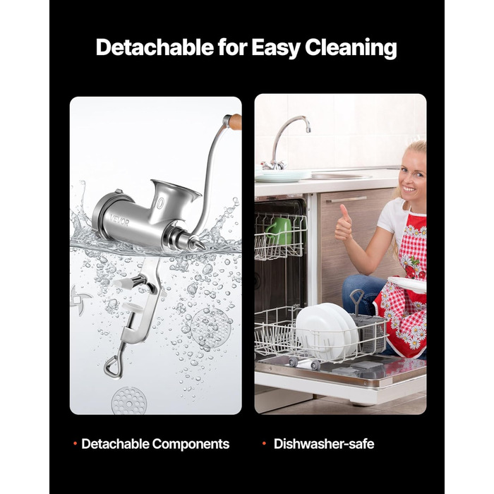 М'ясорубка ручна VEVOR з нержавіючої сталі, з присоскою та насадками для ковбас, для дому, кухні, ресторану, м'ясного магазину #10