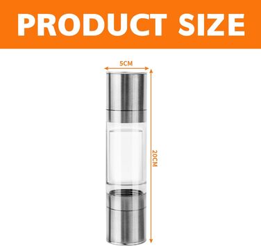 Мельниця для солі та перцю з керамічним жорном, сталеве маточне колесо, регулювання помелу, скло та нержавіюча сталь