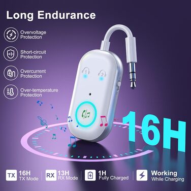 Bluetooth 5.3 адаптер 2-в-1: передавач та приймач аудіосигналу, білий