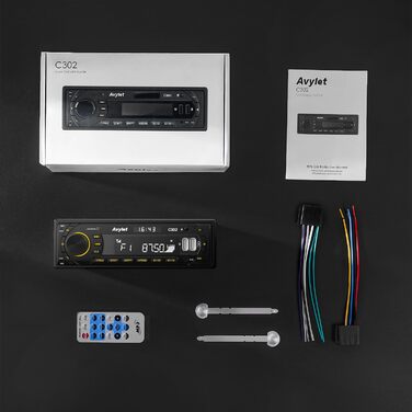Автомобільна магнітола Bluetooth 5.0, FM/AM, 7 кольорів підсвічування, 1 DIN, стерео з 2 USB, AUX, MP3, підтримка iOS та Android, збереження 30 радіостанцій