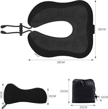 Подушка для шиї в подорожах: м'яка, з memory foam, для авто, літака, офісу та дому (чорна)