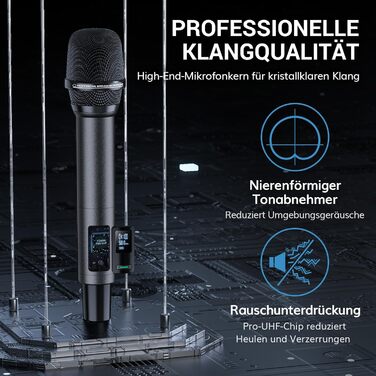 TONOR TW550 Бездротовий мікрофонний комплект з функцією автосканування, PRO-UHF, 2 мікрофони, 80 м радіус дії, 6,35 мм/3,5 мм, для караоке, вечірок, церкви, DJ