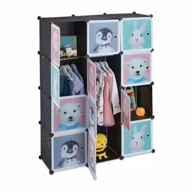 Relaxdays Kids' Storage Shelf with 8 Compartments, Black