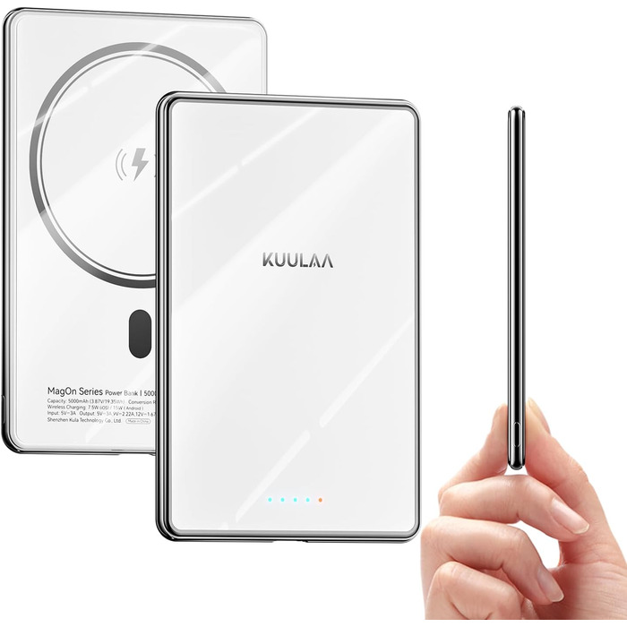 PowerBank Kuulaa Ultra Slim 5000 mAh з MagSafe, Type-C 20W, Швидка зарядка, 7.2 мм, для iPhone 16/15/14/13/12 (білий)