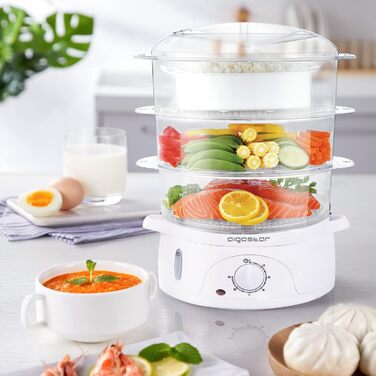 Пароварка Aigostar Fitfoodie 30CFO, 9 л, 800 Вт, 3 яруси, BPA Free, з таймером