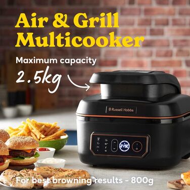 Аерофритюрниця Russell Hobbs SatisFry XL 5,5 л, мультифункціональна, Rapid Air, електрична, гриль, мультикухар, антипригарна, підходить для посудомийної машини, верхнє та нижнє нагрівання, повільне приготування, випічка, модель 26520-56