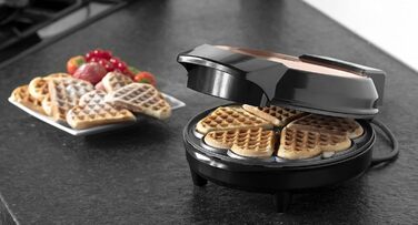Bestron Heart-Shaped Waffle Maker - Copper Finish, 700W Non-Stick Waffle Iron