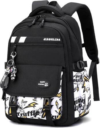 Шкільний рюкзак Tanou для хлопців-підлітків, принт графіті, водонепроникний, 10-18 років, для школи, гімназії, старшої школи (Чорний/Жовтий)