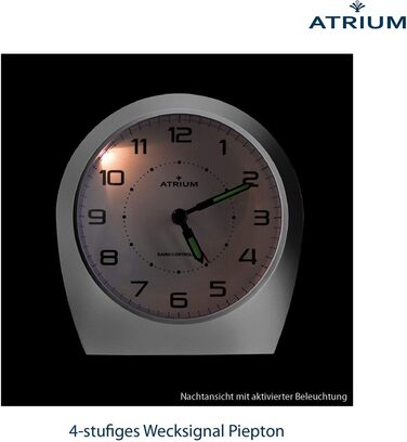 Atrium Funkwecker Analog Quartz Silent Movement Classic Design Matte Silver A620-19