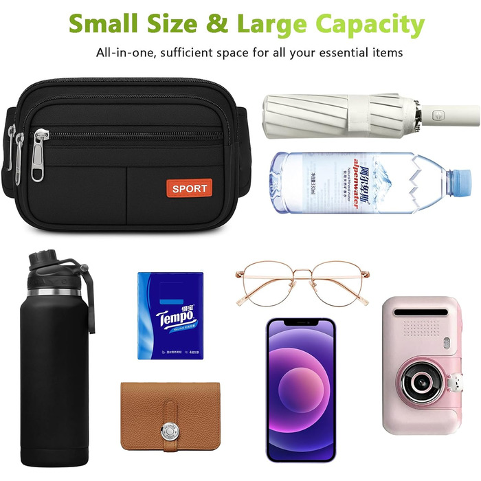 Гребельна сумка GraceTop для спорту та активного відпочинку. Чорна сумка на пояс з 4 кишенями на блискавці та регульованим ремінцем. Підходить для бігу, їзди на велосипеді, походів та кемпінгу. Водонепроникна.