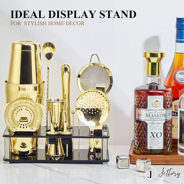 Набір шейкерів Boston - 16 предметів з нержавіючої сталі з акриловою основою, набір для приготування коктейлів (золотий)