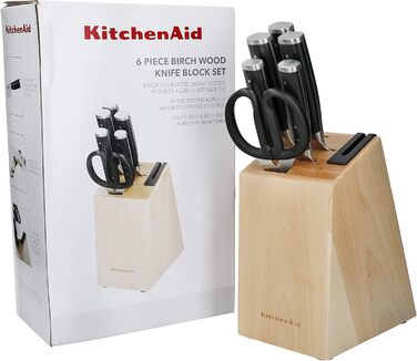 Набір кухонних ножів KitchenAid Gourmet: 5 ножів, ножиці, точилка, чорні ручки, японська сталь, 6 предметів