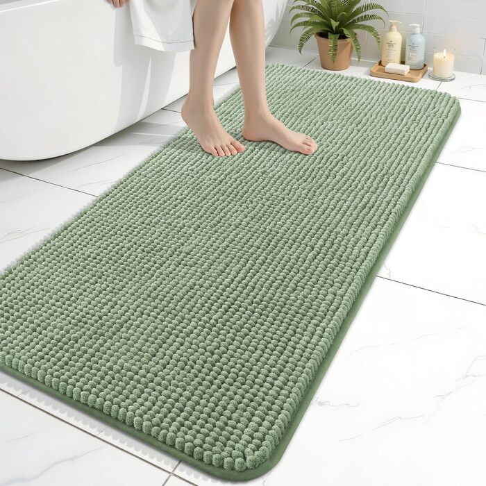 Товстий килимок для ванної кімнати Homaxy з chenille, 61×120 см, трав'янисто-зелений — м'який, антиковзаючий, вологопоглинаючий килим для душу з TPR-підкладкою, що миється в машинці