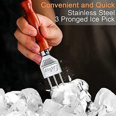 Ice Pick Set with Wooden Handle - Perfect for Bars and Bartenders - Ice Crusher and Tongs Kit - Best Carving Tool for Cocktails and Drinks