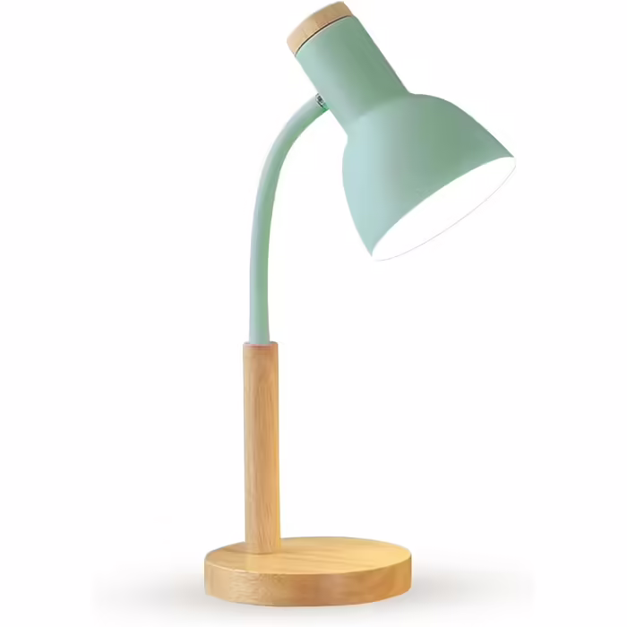 Desk Lamp, LED Reading Lamp with Classic Wood Design, E27 Socket, Adjustable Arm, Kids Table Lamp for Bedroom, Living Room (green)