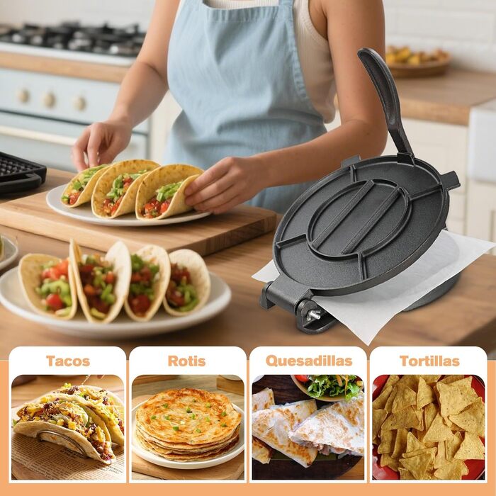 Пресс для тортилій з чавуну 25 см, ротатор, прес для тако, чорний
