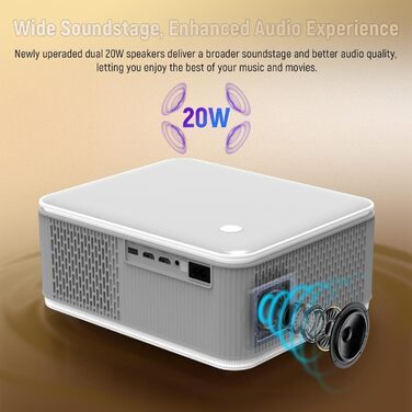 Портативний проєктор Mini Beamer 4K/1080p з Wi-Fi 6 та Bluetooth 5.4. Підтримка Auto Keystone, 200-дюймовий екран, сумісний з ноутбуками, смартфонами та TV (сірий)
