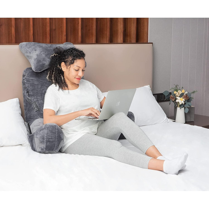 Підкова для читання з регульованою підтримкою шиї та спини - сірого кольору. Підходить для читання, перегляду телевізора в ліжку, на дивані чи на підлозі.