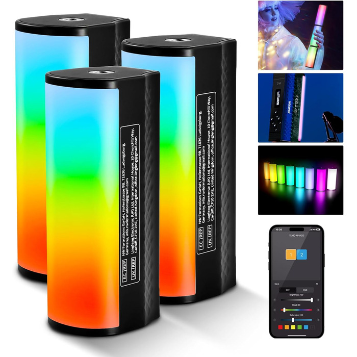 NEEWER LED відеоліхтар з магнітним кріпленням та штативом, RGB, 2500-8500K, 2500mAh, для фото- та відеозйомки, TL96RGB (TL98C (3 шт.))