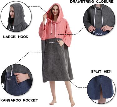 Hiturbo Surf Towel Poncho Changing Aid - Men's and Women's Changing Robe Bath Poncho Changing Helper Surfing Beach