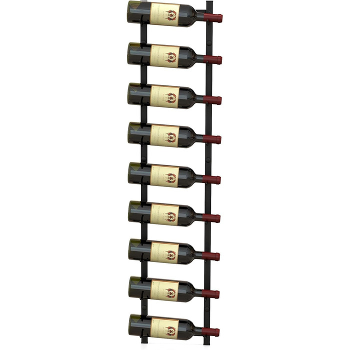 Стильна полиця для вина COSTWAY на стіну, металева, чорна, на 9 пляшок