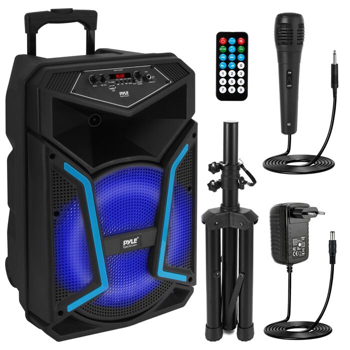 Портативна Bluetooth колонка Pyle 1680 Вт з мікрофоном, колесами та LED-дисплеєм для караоке та вечірок (15 дюймів)