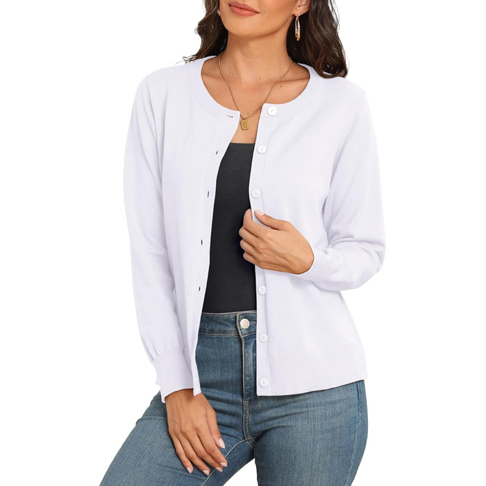 Кардиган PrinStory з в'язаного полотна з круглою горловиною, легкий, з кнопками (XL, білий)