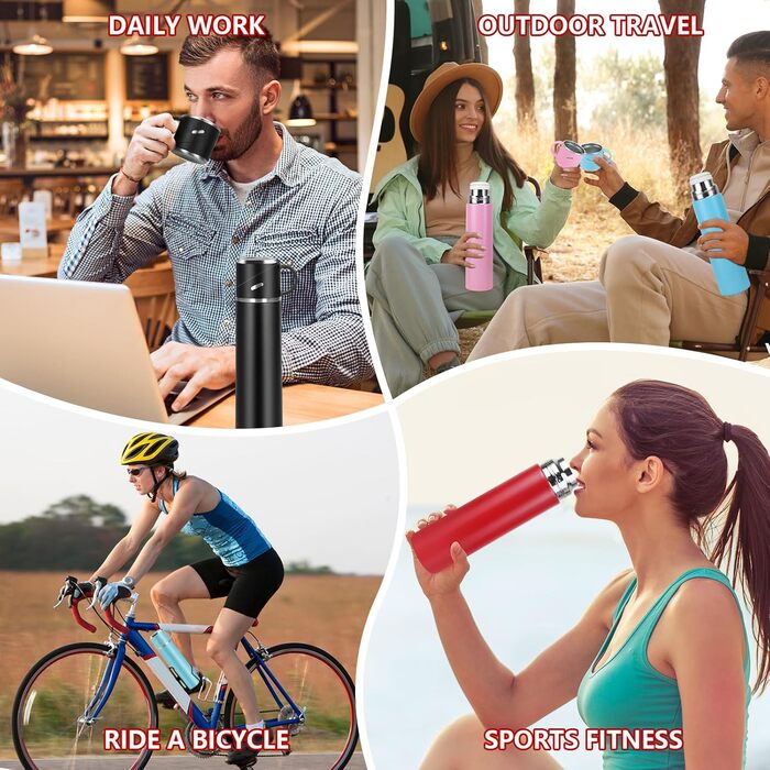 Термос IAGORYUE з нержавіючої сталі, 0.55л, з виливним кришкою та ручкою, подвійні стінки, зберігає тепло/холод до 12 годин, для спорту, офісу, відпочинку на природі (червоний)