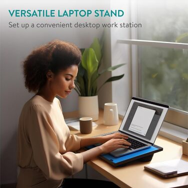 Підставка для ноутбука Navaris з пластику - для ліжка/дивану, підставка для планшета, 37,6x28x5,8 см, 8 регульованих рівнів, блакитна