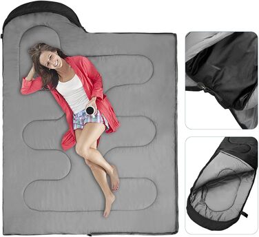 Спальний мішок Outdoor для кемпінгу 3 сезони, дорослий, 2 в 1, теплий, легкий, водонепроникний, для подорожей, хайкінгу та туризму, чорний