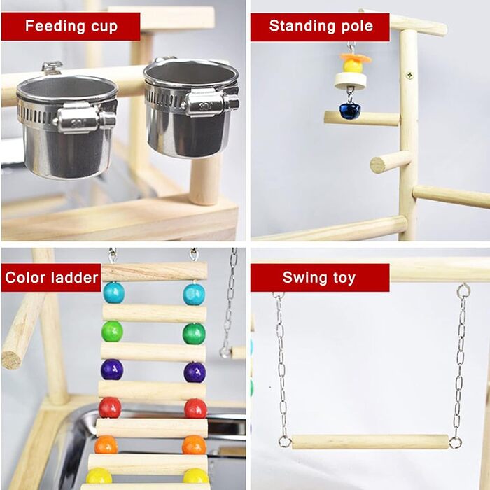 Parrot Playstand, Bird Playground, Parrot Bird Play Area, Parrot Bird Stand Bird Playground for Bird Cages, for Budgies and Cockatiels (37 * 26 * 44CM)