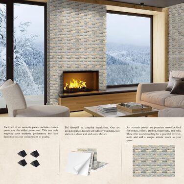 Акустичні панелі JBER самоклейні для звукоізоляції, шумопоглинаючі стінові панелі «Цегла» для студії, офісу та дому, 30 x 30 x 1 см, 12 шт, колір сірий (камінь)