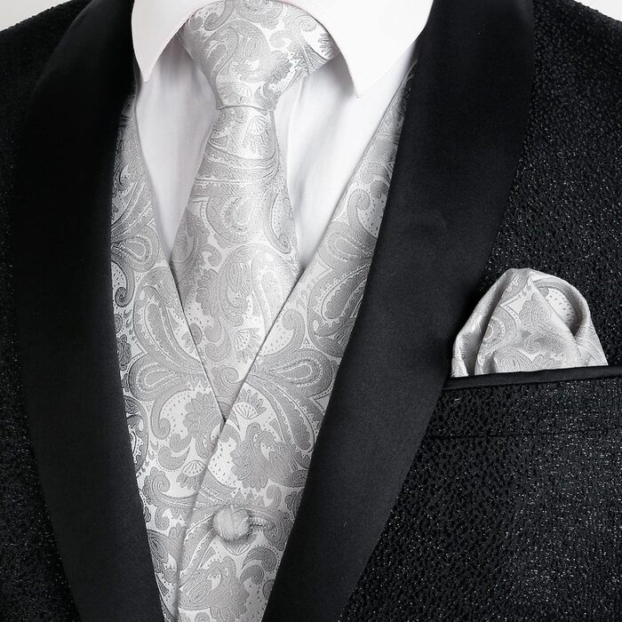 Самошийна краватка Alizeal з нагрудником та хустинкою, турецький стиль, колір - блакитний (3XL, срібло)