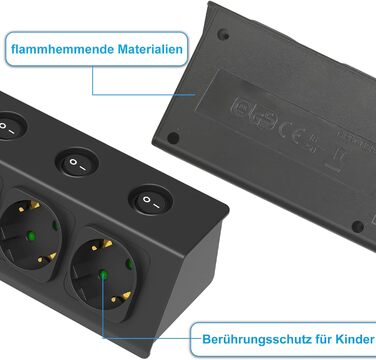 Багаторозкладна мережева розетка з USB, 5-портова, з індивідуальними вимикачами, для кухні, зі сталевою передньою панеллю, кабель 2м