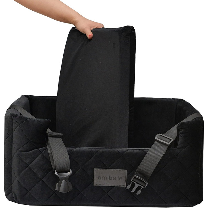 Автокрісло для собак та котів | Чорний велюр, розмір L (57x50 см) | Зручне автоліжко для тварин