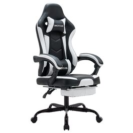 Ігрове крісло Gaming Chair з підставкою для ніг та ергономічною підтримкою попереку, регульована спинка 90-135°, офісний стілець (Blackwhite)