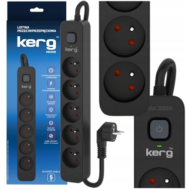 Мережевий фільтр Kerg M02518, 5 гнізд, 5м, чорний, 3×1,5мм²