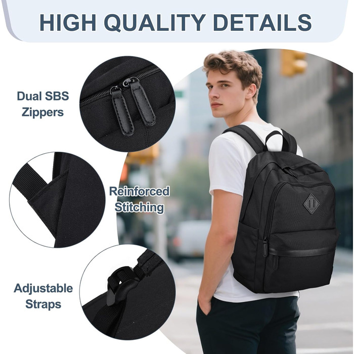 Рюкзак RAVUO для чоловіків та жінок, 15.6 дюймів, водонепроникний, для підлітків, шкільний, туристичний, чорний