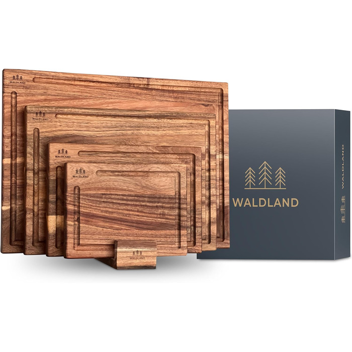 Premium Cutting Board Wood 4-Piece Set (40x30, 33x24, 27x18, 21x15) | Includes Cutting Board Stand | Wood Cutting Board Kitchen | Cutting Board Set Made of Robust Acacia Wood