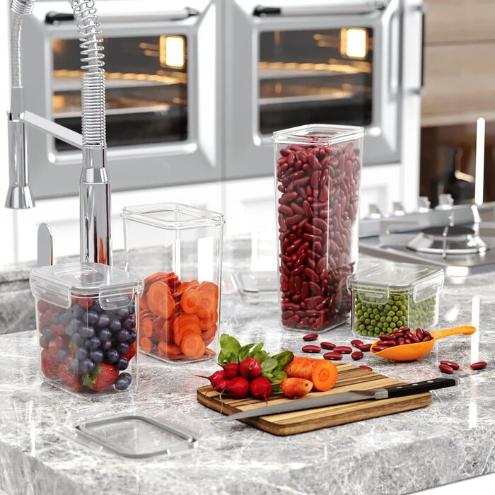 Набір контейнерів WellGro для зберігання продуктів з етикетками, крейдою та мірними ложками. 24 шт. BPA-free, герметичні, з кришкою, миє в посудомийній машині.