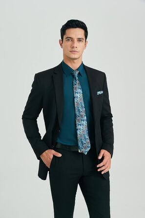 Кравка для чоловіків HISDERN: комплект краватки та нагрудного хустинки з патерном пейслі, формальний стиль, класичний дизайн, аква/фіолетовий колір