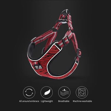 Нашийник для собак середніх та маленьких порід, цуценят, анти-тяга, безпечний, світловідбиваючий, м'який, регульований (S, Червоний)