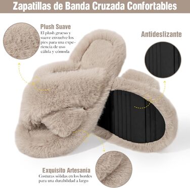 Жіночі тапочки з хутром, теплі та антиковзні - для дому та вулиці, розмір 38/39 EU, колір: кремовий