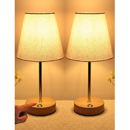 LED настільна лампа акумуляторна бездротова 3000mAh з торшетом, сенсорне регулювання яскравості, портативна, для дому та вулиці (2 шт. з імітацією текстури дерева)