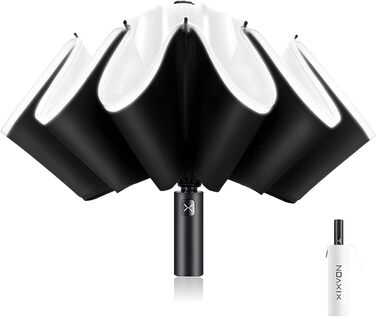 XIXVON Umbrella Pro | LSF 50+ 99% UV Protection, Reflective Safety Stripe, Stable, Windproof, Portable for Travel, Automatic | Inverted Umbrella One Size X2 Pro (White)