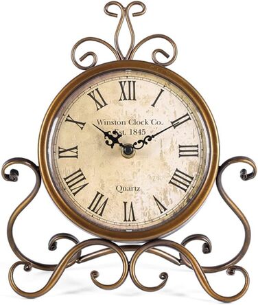 HZDHCLH Retro Silent Roman Table Clock for Living Room Bedroom Office Art Desk Clock (Copper)