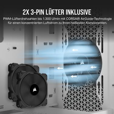 Комп'ютерний корпус CORSAIR 3000D AIRFLOW з 2 вентиляторами SP120 Elite, підтримка 2x GPU, до 8 вентиляторів 120mm, висока продуктивність