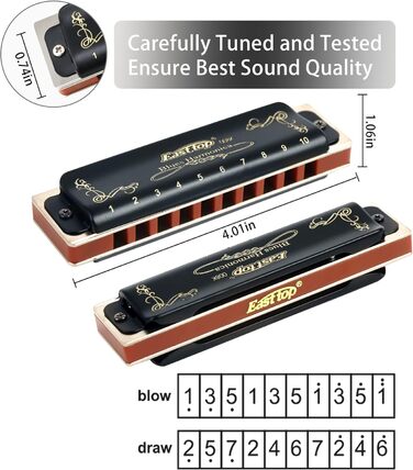 Гармошка губна East Top Diatonische Blues Harmonica T008K, тональність G - для професійних музикантів, початківців, дітей та як подарунок