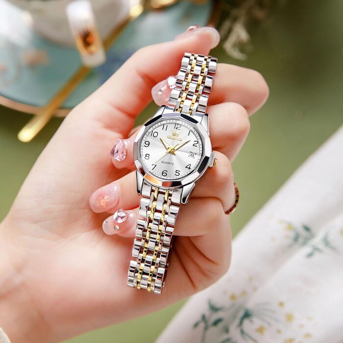 Годинник жіночий OLEVS на сталевому браслеті, кварцовий, з датою, білий циферблат, водонепроникний, сучасний дизайн